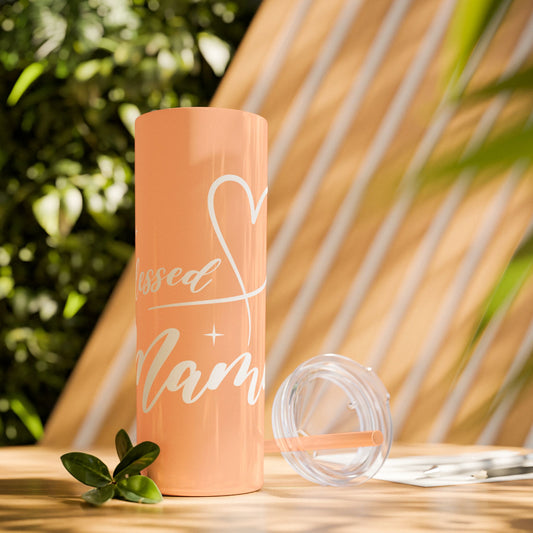 Blessed Mama Skinny 20oz Tumbler w/Straw - Glittery Gloss Finish