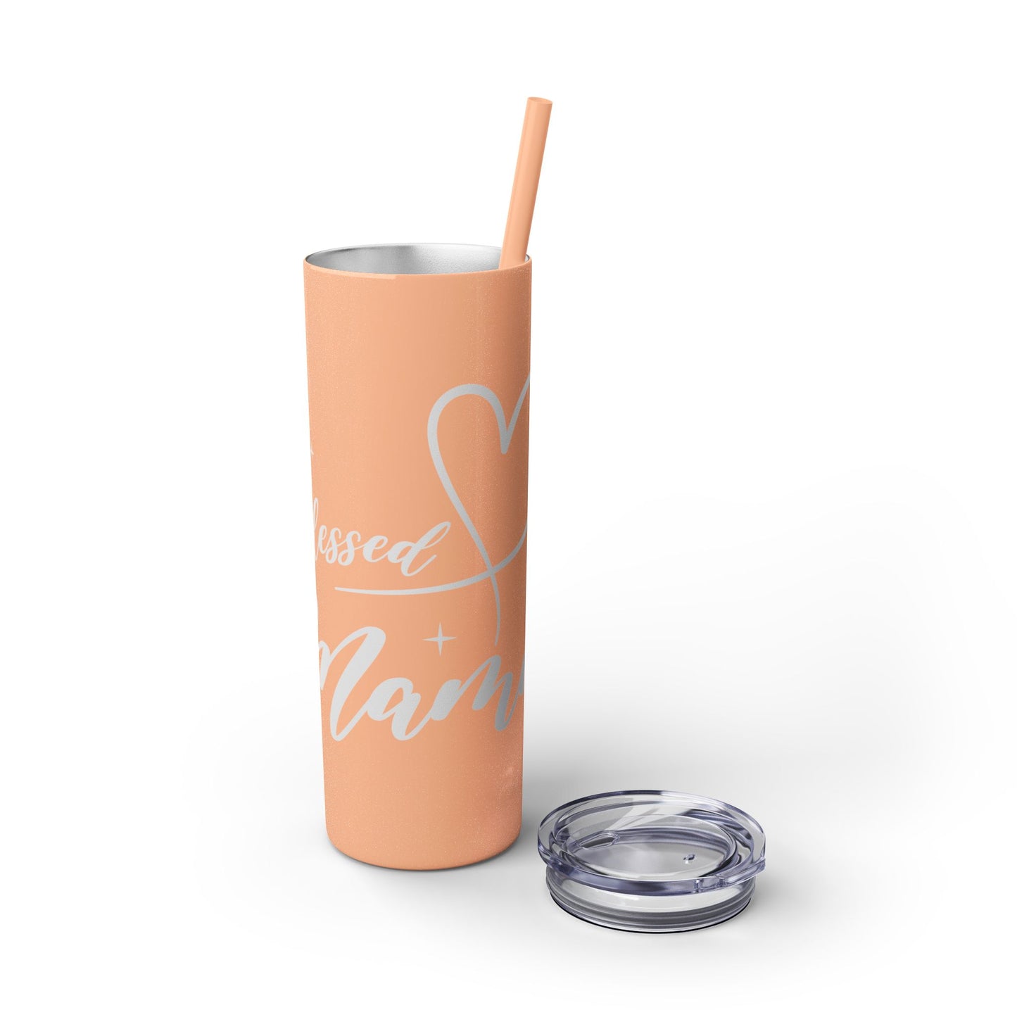 Blessed Mama Skinny 20oz Tumbler w/Straw - Glittery Gloss Finish