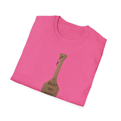 Funny Parenting T-Shirt - 'I Beat My Kids and They Turned Out Good' Unisex Softstyle Tee